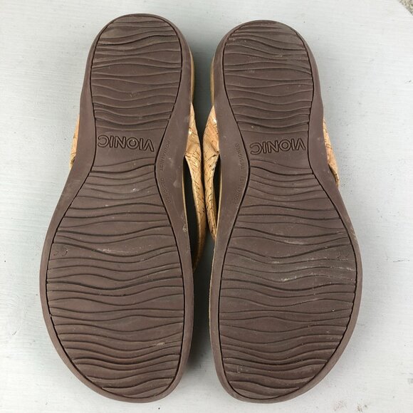 Vionic Women's Size 9 Mona Tan Cork Sole Open Toe Slip On Thong Flats Sandals - Picture 9 of 14